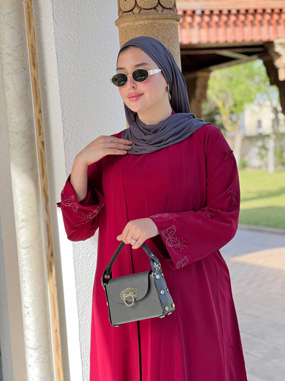 Abaya Deux Pièces Luxe Rouge Bordeaux 2026