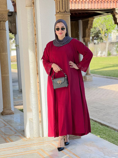 Abaya Deux Pièces Luxe Rouge Bordeaux 2026